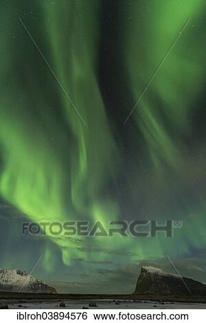 Stock Photograph - "Northern lights or aurora borealis, Gimsoy, Lofoten, Norway, Europe". Fotosearch