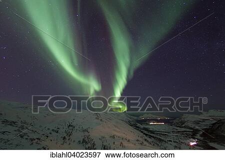 Stock Photo - "Northern lights over Kaldfjorden, Kvaloya, Mikkelvik, Troms, Norway, Europe". Fotosearch