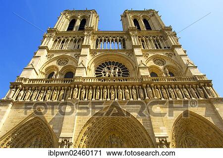 Stock Image - "Notre-Dame Cathedral, front with statues and towers, Paris, France, Europe". Fotosearch