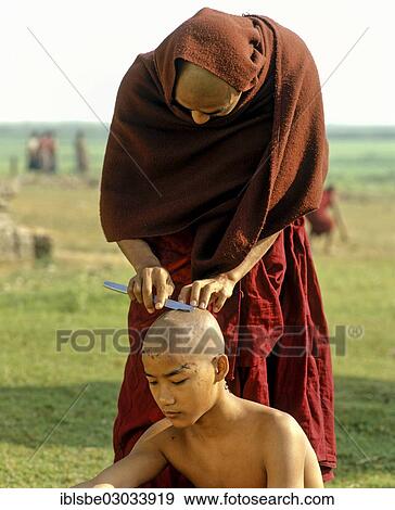 "Novice having his hair shaved, Amarapura, Mandalay Division, Myanmar, Burma, Asia" View Large Photo Image Stock Photo - "Novice having his hair shaved, Amarapura, Mandalay Division, Myanmar, Burma, Asia". Fotosearch