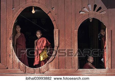 "Novice monks in the Shwe Yaunghwe Kyaung Monastery, near Nyaungshwe, Shan State, Inle Lake, Myanmar, Asia" View Large Photo Image Stock Image - "Novice monks in the Shwe Yaunghwe Kyaung Monastery, near Nyaungshwe, Shan State, Inle Lake, Myanmar, Asia". Fotosearch
