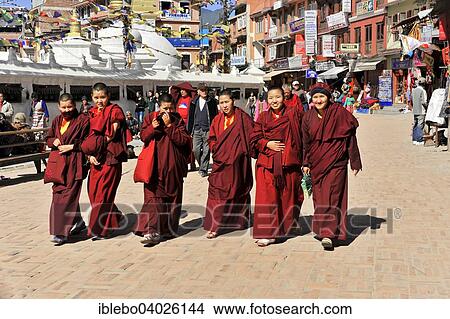 Picture - "Nuns from Tibet, Kathmandu, Nepal, Asia". Fotosearch