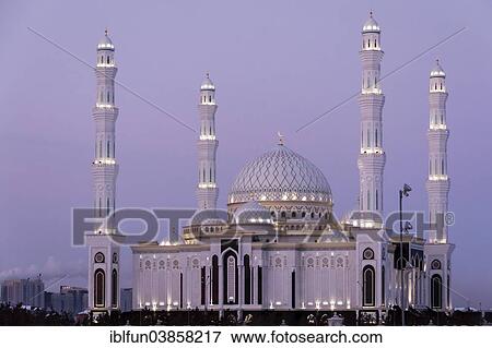 Stock Photo - "Nur-Astana Mosque at dusk, Astana, Kazakhstan, Asia". Fotosearch