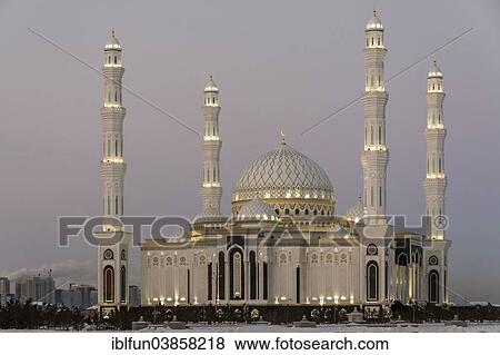 Stock Photo - "Nur-Astana Mosque at dusk, Astana, Kazakhstan, Asia". Fotosearch