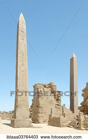 Stock Image - "Obelisks, Karnak Temple Complex, UNESCO World Heritage site, Thebes, Luxor, Luxor Governorate, Egypt, Africa". Fotosearch