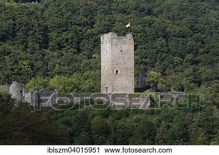 Stock Image - "Oberburg castle, Electorate of Trier, medieval Manderscheider Burgen castles, Volcanic Eifel, Rhineland-Palatinate, Germany, Europe". Fotosearch