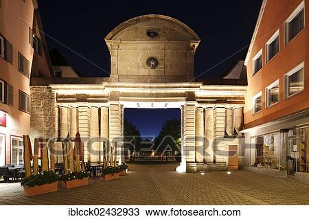 Stock Image - "Oberes Tor gate, Poststrasse street, Oehringen, Hohenlohe, Baden-Wuerttemberg, Germany, Europe". Fotosearch