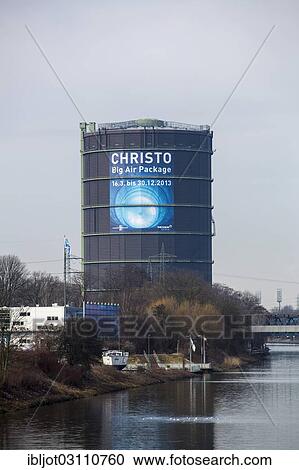 "Oberhausen Gasometer with the """"Big Air Package"""" exhibition of art projects by Christo, Oberhausen, North Rhine-Westphalia, Germany, Europe" View Large Photo Image Stock Image - "Oberhausen Gasometer with the """"Big Air Package"""" exhibition of art projects by Christo, Oberhausen, North Rhine-Westphalia, Germany, Europe". Fotosearch