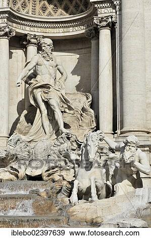"Ocean statue on a shell-shaped carriage, pulled by two sea horses, by Pietro Bracci, 1759 - 1762, detail view of Trevi Fountain, Fontana di Trevi, Rome, Italy, Europe" View Large Photo Image Stock Photo - "Ocean statue on a shell-shaped carriage, pulled by two sea horses, by Pietro Bracci, 1759 - 1762, detail view of Trevi Fountain, Fontana di Trevi, Rome, Italy, Europe". Fotosearch