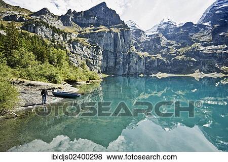 Stock Photo - "Oeschinensee lake, Kandersteg, Bernese Oberland, Canton of Bern, Switzerland, Europe". Fotosearch