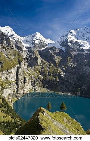 Stock Image - "Oeschinensee, Oeschinen Lake, Bernese Oberland, Canton of Bern, Switzerland, Europe". Fotosearch