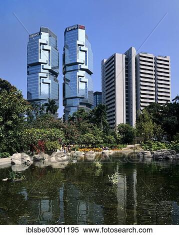 Stock Photography - "Office towers of the Lippo Centre, view from Hong Kong Park, Victoria Island, Central District, Hong Kong, Hong Kong Island, Hong kong, China, People's Republic of China, Asia". Fotosearch