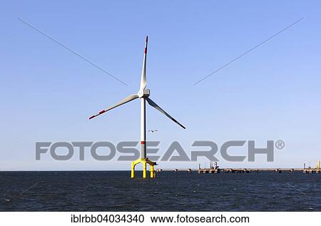 Stock Image - "Offshore wind power station in the North Sea, near Wilhelmshaven, Lower Saxony, Germany, Europe". Fotosearch