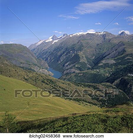 Stock Photo - "Oisans massif, Romanche glacial valley and Chambon lake, Isere, Rhone Alpes, France, Europe". Fotosearch