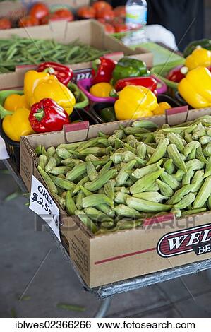 "Okra and peppers on sale at Eastern Market, a large farmers market, Detroit, Michigan, USA" View Large Photo Image Stock Photograph - "Okra and peppers on sale at Eastern Market, a large farmers market, Detroit, Michigan, USA". Fotosearch