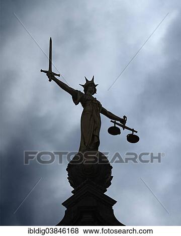 "Old Bailey statue of Lady Justice, silhouetted against a moody sky, Central Criminal Court, London, England, United Kingdom, Europe" View Large Photo Image Stock Photo - "Old Bailey statue of Lady Justice, silhouetted against a moody sky, Central Criminal Court, London, England, United Kingdom, Europe". Fotosearch