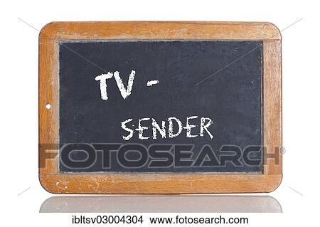 Picture - "Old chalkboard, lettering """"TV-SENDER"""", German for """"TV CHANNELS""""". Fotosearch