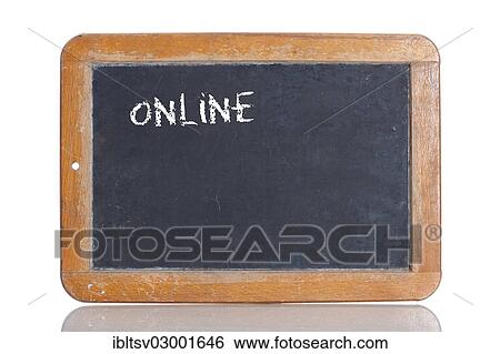 Stock Photograph - "Old chalkboard, lettering """"ONLINE""""". Fotosearch