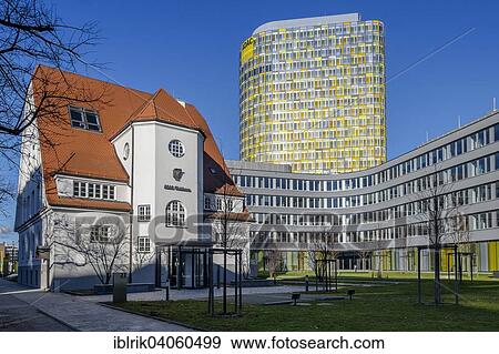 Stock Photo - "Old Club building and headquarters of the ADAC, General German Automobile Club, architects Sauerbruch Hutton, Munich, Upper Bavaria, Bavaria, Germany, Europe". Fotosearch