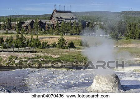 Stock Photograph - "Old Faithful Inn, Upper Geyser Basin, Yellowstone National Park, Wyoming, United States, North America". Fotosearch