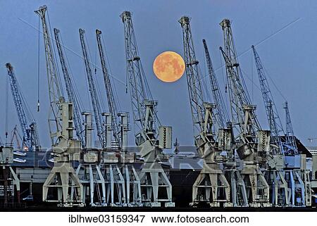 Stock Photo - "Old gantry cranes in the Port of Hamburg Museum, Hamburg, Hamburg, Hamburg, Germany, Europe". Fotosearch