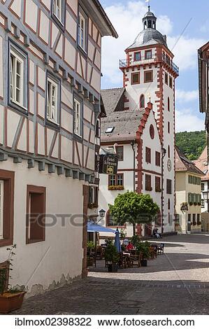 Stock Image - "Old half-timbered houses in the historic district of Mosbach, Odenwald, Rhein-Neckar-Kreis, Baden-Wuerttemberg, Germany, Europe, PublicGround, Europe". Fotosearch