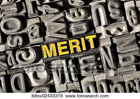 Stock Photo - Old lead letters forming the word Merit. Fotosearch