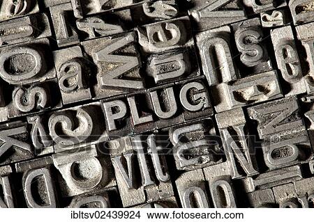 "Old lead letters forming the word """"PLUG""""" View Large Photo Image Picture - "Old lead letters forming the word """"PLUG""""". Fotosearch