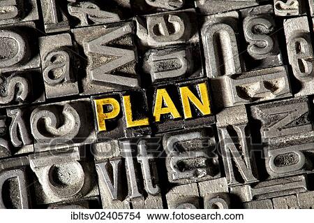 Picture - Old lead letters forming the word PLAN. Fotosearch