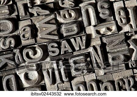 Stock Image - Old lead letters forming the word SAW. Fotosearch