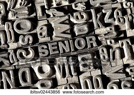 Stock Photograph - Old lead letters forming the word SENIOR. Fotosearch
