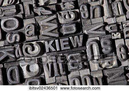 Stock Image - "Old lead letters forming the word """"KIEW"""", German for """"KIEV""""". Fotosearch