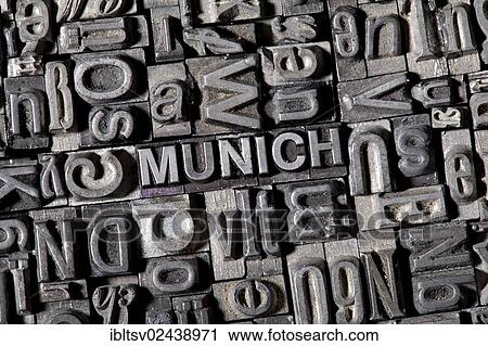 Stock Image - Old lead letters forming the word &quot; MUNICH&quot. Fotosearch