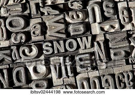"Old lead letters forming the word """"SNOW""""" View Large Photo Image Stock Photo - "Old lead letters forming the word """"SNOW""""". Fotosearch