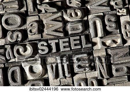 "Old lead letters forming the word """"STEEL""""" View Large Photo Image Stock Photograph - "Old lead letters forming the word """"STEEL""""". Fotosearch