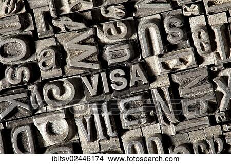 Picture - Old lead letters forming the word VISA. Fotosearch