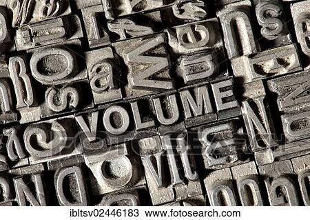 Stock Image - Old lead letters forming the word VOLUME. Fotosearch