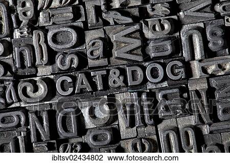 Stock Image - Old lead letters forming the words CAT & DOG. Fotosearch