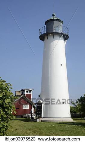 Stock Image - "Old lighthouse Smygehuk, built in 1863, the southernmost place in Sweden, Smygehamn, Skane, Sweden, Europe". Fotosearch