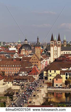 "Old Main Bridge overlooking City Hall Grafeneckart, Wurzburg Cathedral and Neumunster collegiate church, Wurzburg, Lower Franconia, Bavaria, Germany, Europe" View Large Photo Image Picture - "Old Main Bridge overlooking City Hall Grafeneckart, Wurzburg Cathedral and Neumunster collegiate church, Wurzburg, Lower Franconia, Bavaria, Germany, Europe". Fotosearch