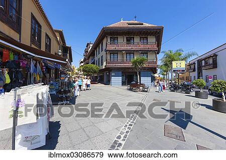 Stock Photo - "Old mansion in the old town, Puerto de la Cruz, San Telmo, Puerto De La Cruz, Tenerife, Canary Islands, Spain, Europe". Fotosearch