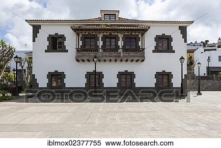 Stock Photography - "Old mansion, Plaza de San Roque, Firgas, Gran Canaria, Canary Islands, Spain, Europe, PublicGround, Europe". Fotosearch