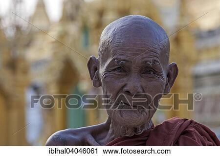 "Old monk at the Shwedagon Pagoda, portrait, Shwedagon Pagoda, Great Dagon Pagoda or Golden Pagoda, Yangon, Myanmar, Asia" View Large Photo Image Stock Image - "Old monk at the Shwedagon Pagoda, portrait, Shwedagon Pagoda, Great Dagon Pagoda or Golden Pagoda, Yangon, Myanmar, Asia". Fotosearch