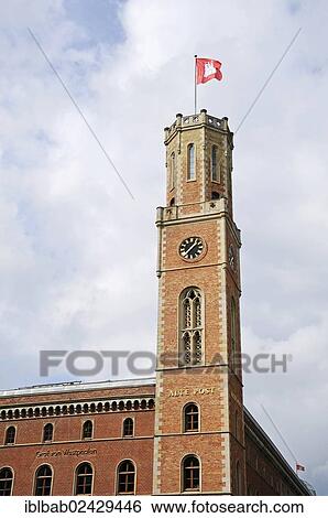 Stock Photograph - "Old post office building, flag, Hamburg, Germany, Europe, PublicGround, Europe". Fotosearch