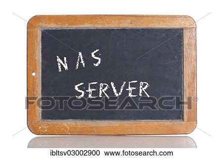 Stock Image - Old school blackboard with the term NAS SERVER. Fotosearch