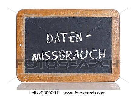 Stock Image - "Old school blackboard with the term DATENMISSBRAUCH, German for data abuse". Fotosearch