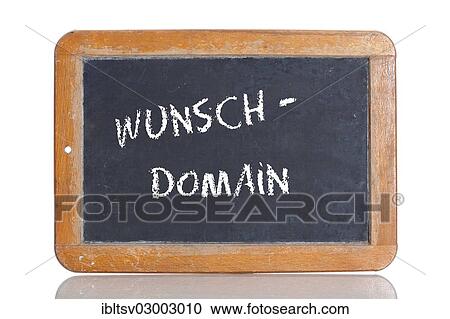 Stock Image - "Old school blackboard with the term WUNSCHDOMAIN, German for preferred domain name". Fotosearch