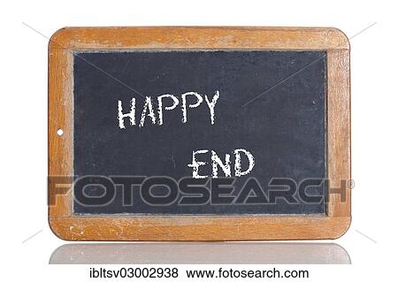 Old school blackboard with the term Happy end View Large Photo Image Stock Photo - Old school blackboard with the term Happy end. Fotosearch