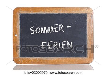 Stock Photo - "Old school blackboard with the term SOMMERFERIEN, German for summer holidays". Fotosearch
