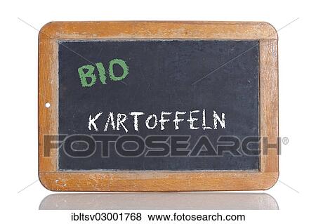 Stock Photo - "Old school blackboard with the words BIO KARTOFFELN, German for Organic potatoes". Fotosearch